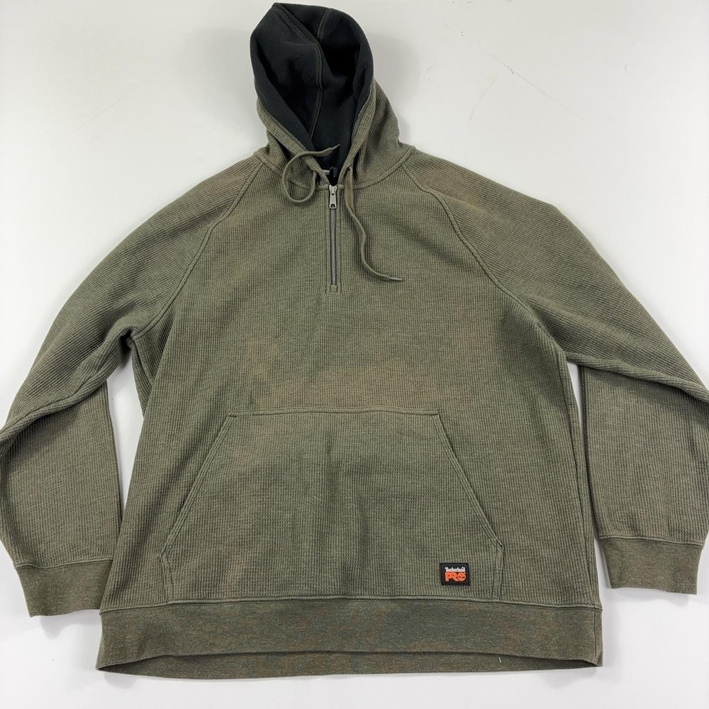 Timberland Pro Hoodie Sweatshirt Mens XL Green 1/4 Zip Fleece Lined Workwear